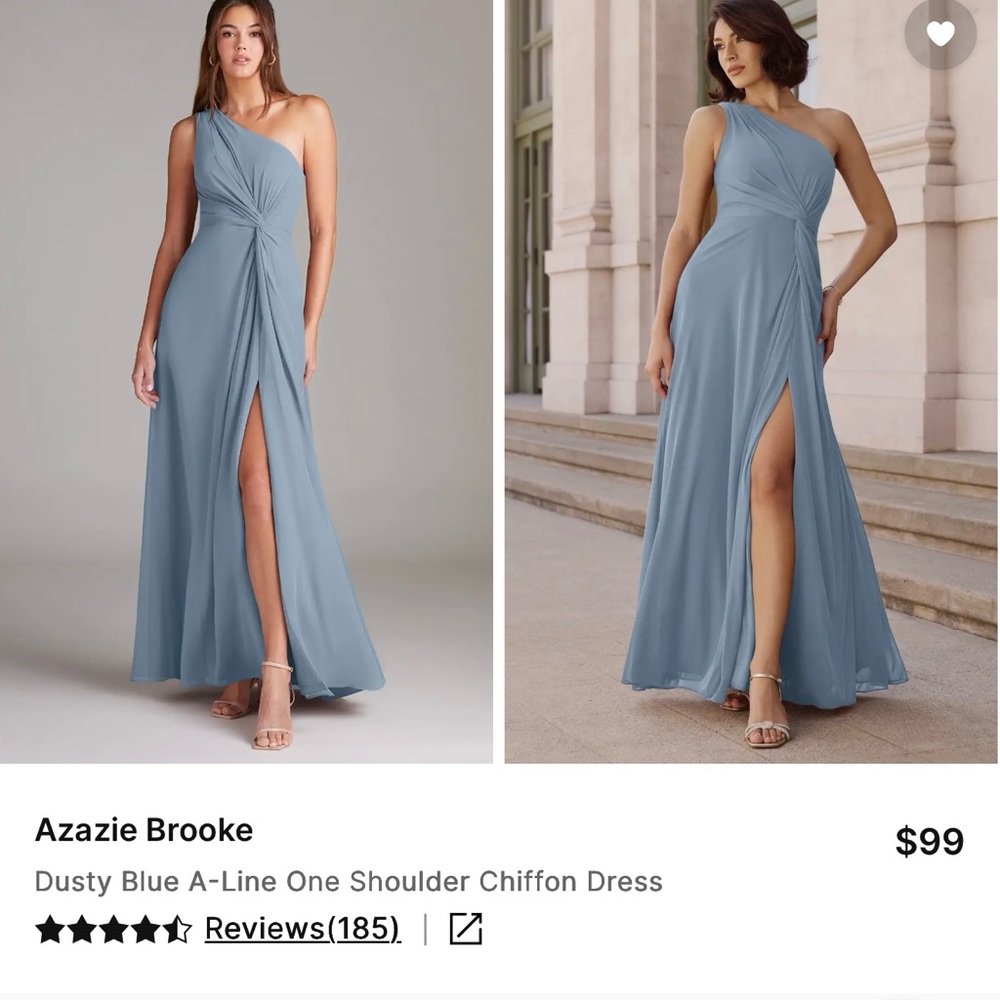 Azazie Brooke Dusty Blue One-Shoulder Chiffon Gown